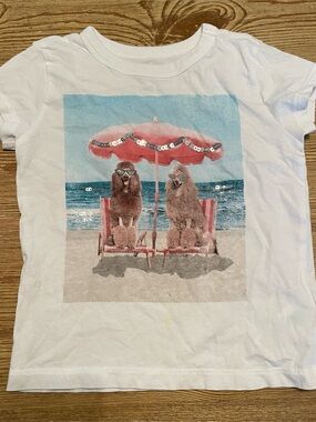 Crewcuts White Tee with Poodle Dogs at the Beach Vacation Tee 4/5
